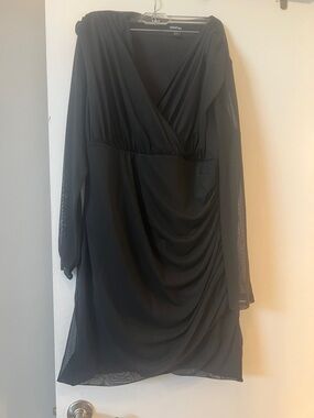 Boohoo Black Long Sleeve Wrap-Style Draped Dress